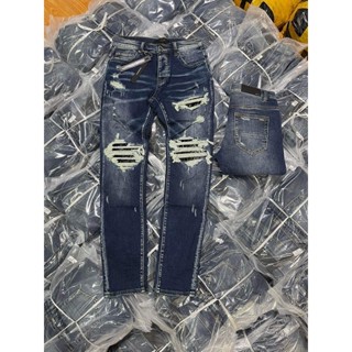 Quần bò amiri sc rách gối vá da 9-7816