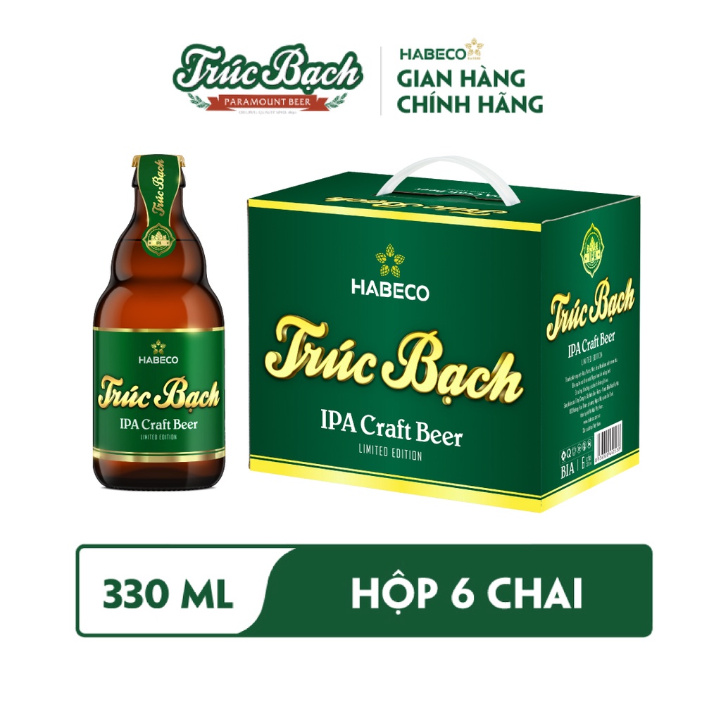 HỎA TỐC HÀ NỘI - Hộp 6 chai bia Trúc Bạch IPA Craft - HABECO (330ml/chai)