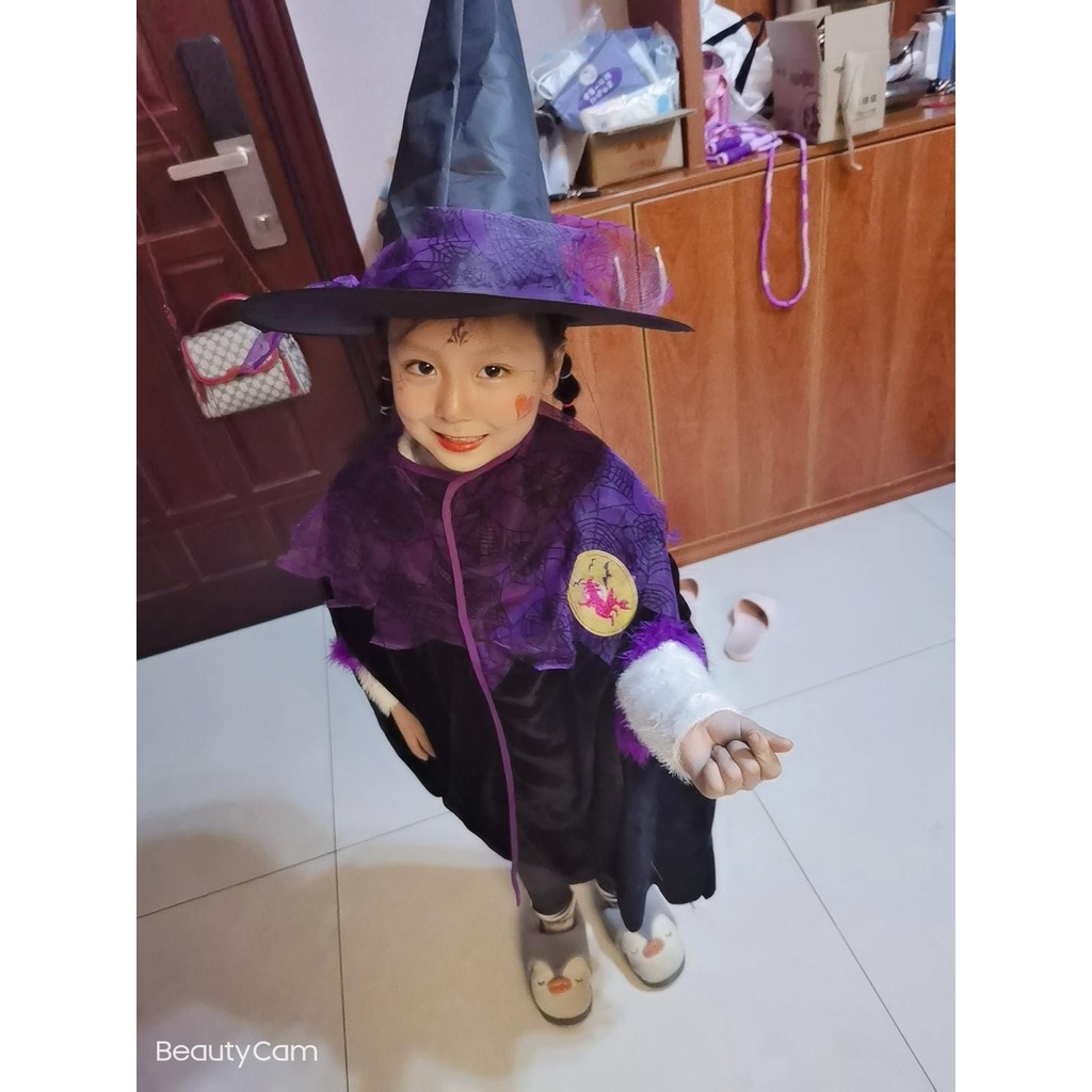 Áo Choàng Phù Thủy Hóa Trang Halloween Cho Bé Gái