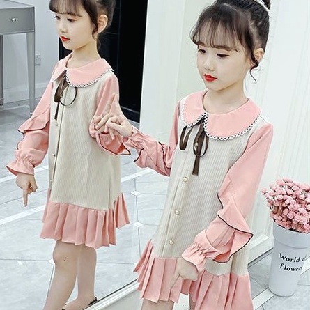 Đầm Công Chúa Tay Dài Phong Cách Xuân Thu Mới Cho Bé Gái Tiểu Học 3-14 Tuổi