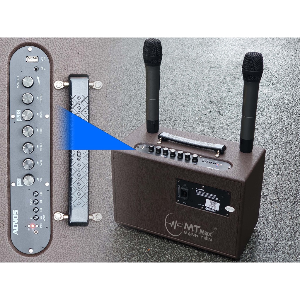 Loa xách tay karaoke Acnos CS160 công suất max đỉnh đạt 300W tặng kèm 2 micro không dây phù hợp dã ngoại đi du lịch