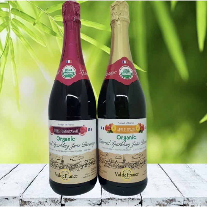 VALDE FRANCE Nước Ép Trái Cây Hữu Cơ Organic có Gas Hương Lựu / Hương Đào 750ml