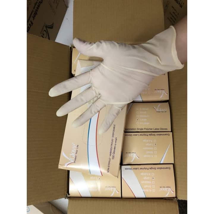 Găng Tay Latex Không Bột Polime Vglove Chính Hãng 100 Chiếc/Hộp