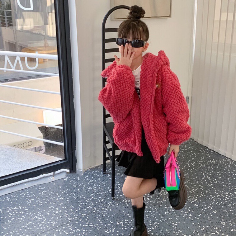 Áo khoác bông kèm túi đeo chéo gấu hồng cho bé gái Tiệm Bông size đại