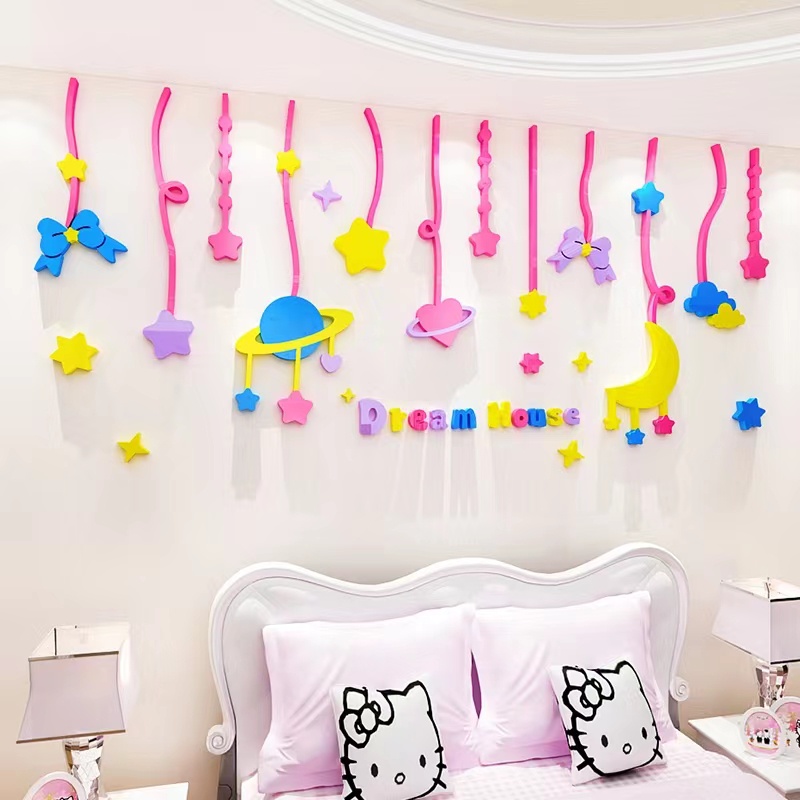Tranh mica tại chỗ trăng sao cầu vồng trang trí nền 3D acrylic dán tường tự dính trang trí tường phòng ngủ trẻ em bảo vệ môi trường