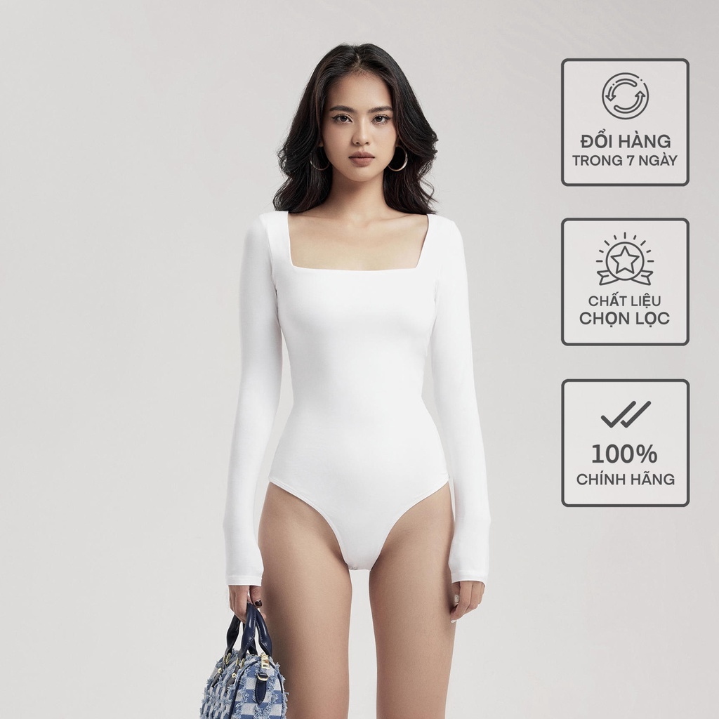 Áo Dài Tay Cổ Vuông Rayon Bodysuit Nữ BUSY 2 Lớp Co Giãn Ôm Sát DT11B