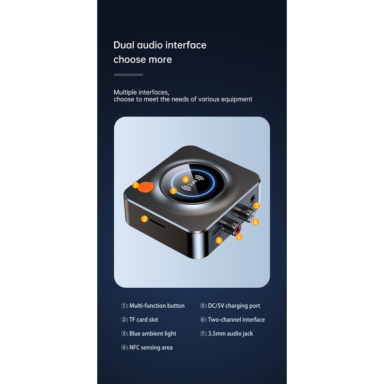 Thiết Bị Nhận Tín Hiệu Âm Thanh Bluetooth 5.1 NFC 3.5mm AUX RCA Không Dây Cho Loa / Thẻ TF