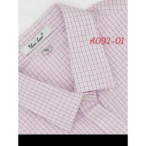 Áo sơ mi nữ Thái Hòa sọc caro hồng tím vải sợi tre pha cotton và poly