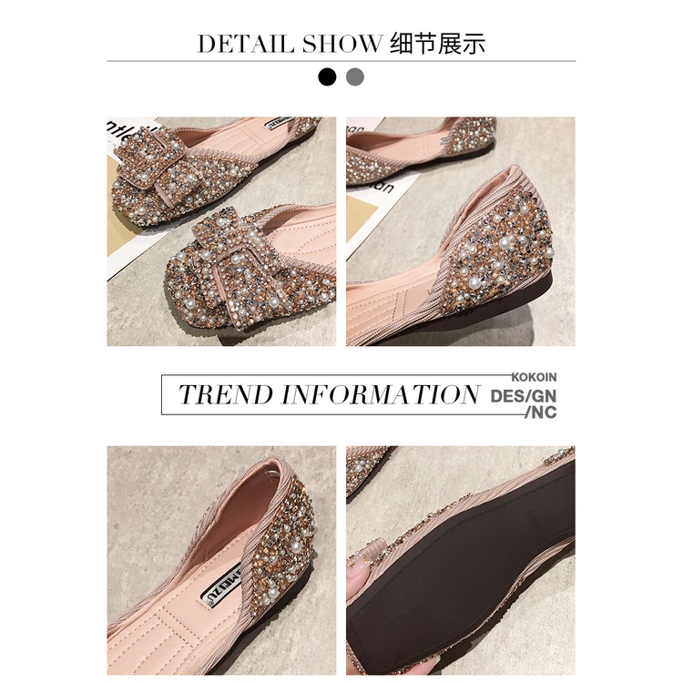 Giày Búp Bê Mũi Vuông Đính Đá Thời Trang Dành Cho Nữ / Size 35-44 / 41 / 42