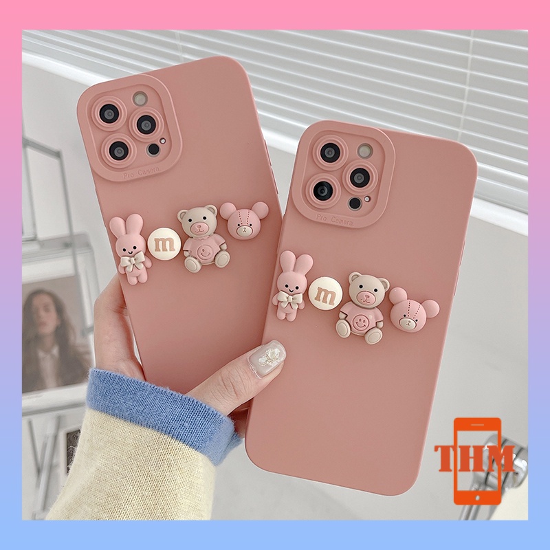 Ốp điện thoại gấu thỏ hồng xinh xắn cho iPhone 13Pro Max 13Pro 13 12ProMax 12Pro 12Mini 11 Pro Max X XS Max XR 7 8 Plus-034