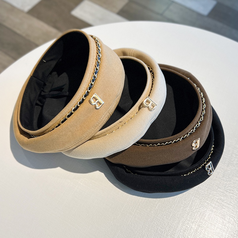 Mũ Beret Len Phối Dây Xích In Chữ Phong Cách Hàn Quốc Thời Trang Thu Đông Cho Nữ