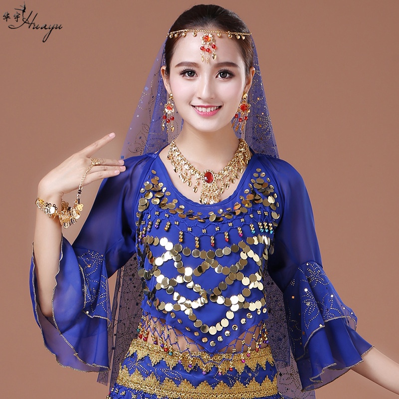 Trang Phục Biểu Diễn Múa Bụng Ấn Độ Đính Hạt Kim Cương Tay Loe Thắt Dây Kiểu Mới