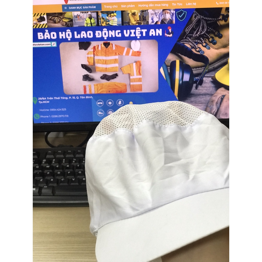 Nón kết búi trùm tóc đỉnh lưới công nhân màu trắng thủy sản, thực phẩm