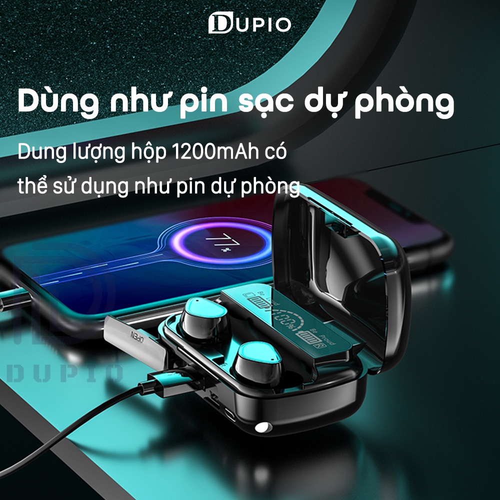 Tai nghe không dây DUPIO TN10 bluetooth V52 pin lâu khử nhiễu cuộc gọi có đèn hiển thị pin âm thanh vòm