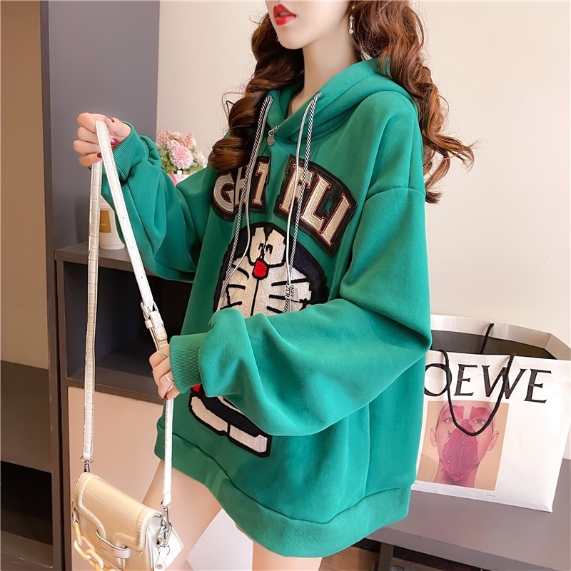 ZHELIHANGFEI Áo Hoodie Form Rộng In Hình Mèo Tinkerbell Phong Cách Retro
