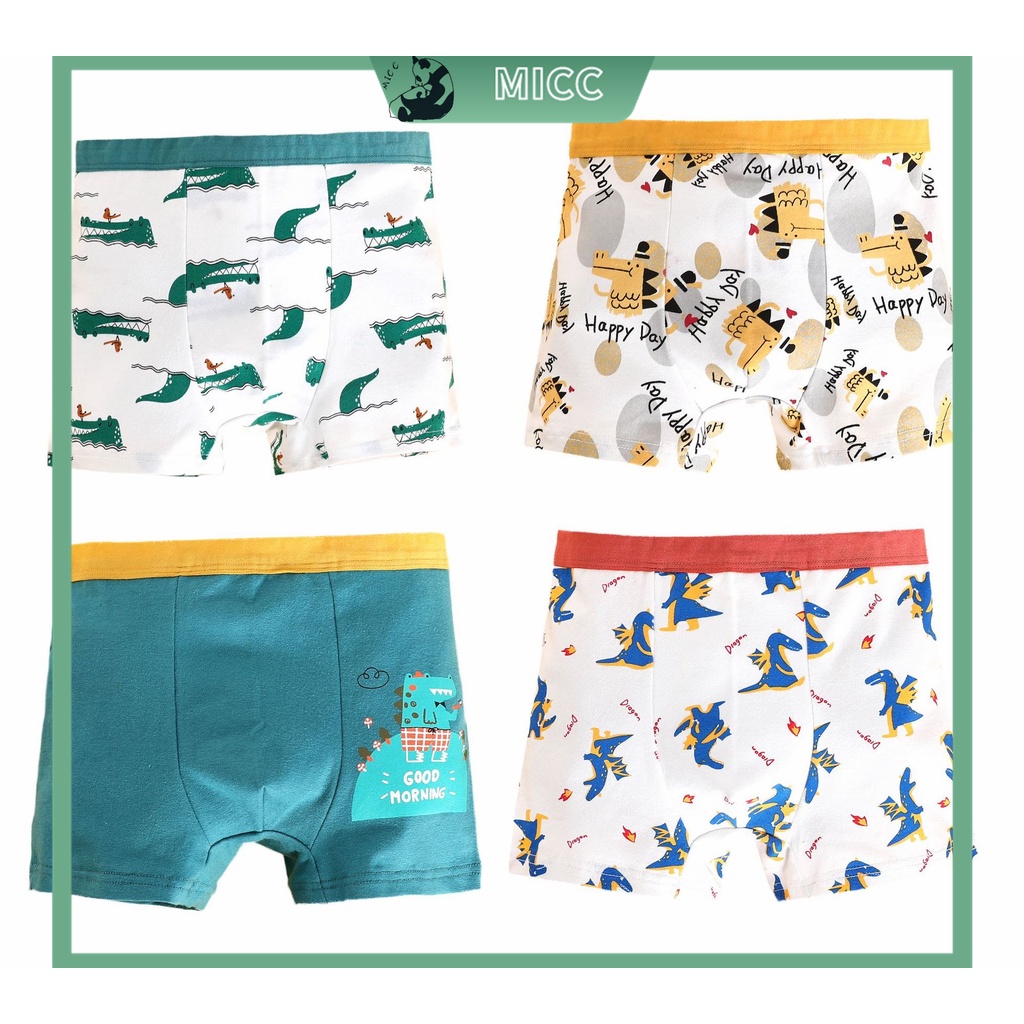 Hộp 4 Quần Lót Boxer In Họa Tiết Khủng Long Hoạt Hình Thoải Mái Cho Bé Trai 1-13 Tuổi