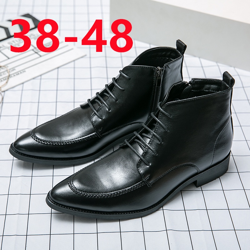 Giày Bốt Da Cổ Cao Size Lớn 45 46 47 48 Thời Trang Cho Nam Dây Kéo Giày