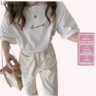 Áo phông tay lỡ 3158 nam nữ thun quảng châu form rộng chất dày hàng cao cấp đẹp loại 1 chữ August Lallastore  LALLAMOTIO