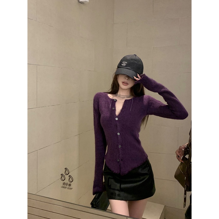 Cocory vn Áo Cardigan Dệt Kim Tay Dài Màu Trơn Thiết Kế Đơn Giản Thời Trang Mùa Thu Cho Nữ