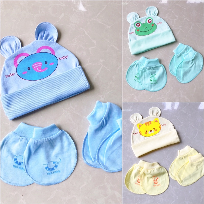 Mũ + Bao tay chân sơ sinh 0-3M chất cotton