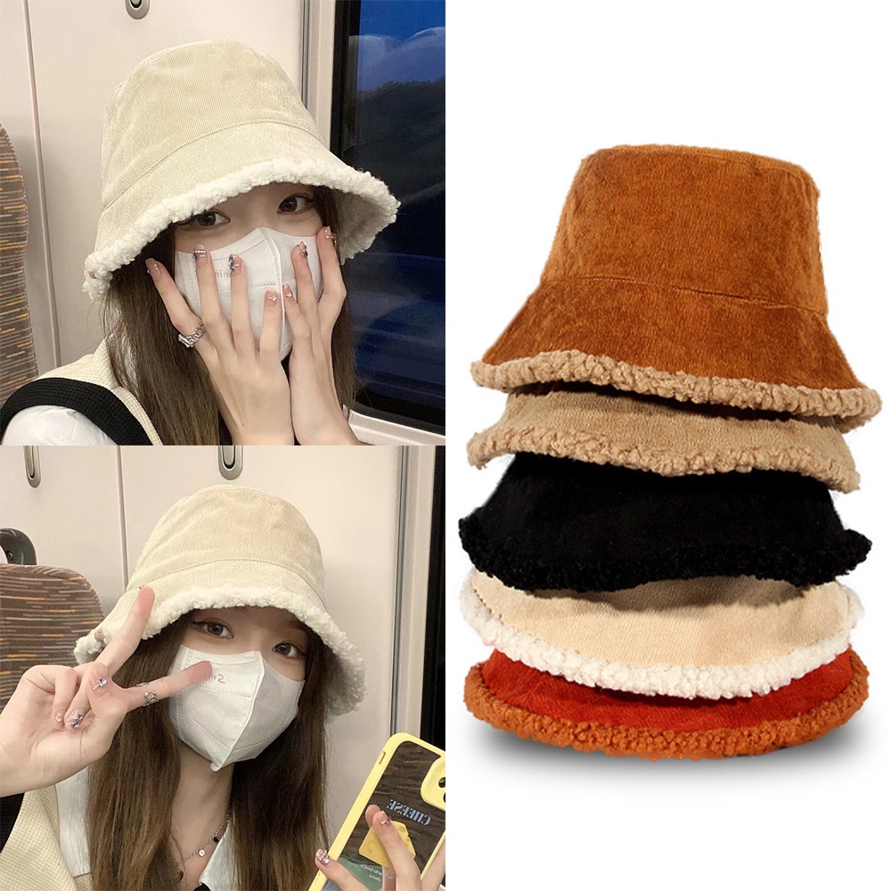 Mũ Bucket Nhung Dày Hai Mặt Phong Cách Thời Trang Thu Đông Hàn Quốc