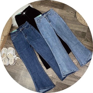 Quần jeans nữ ống loe cạp lưng cao chất jean co dãn phom lỡ 90