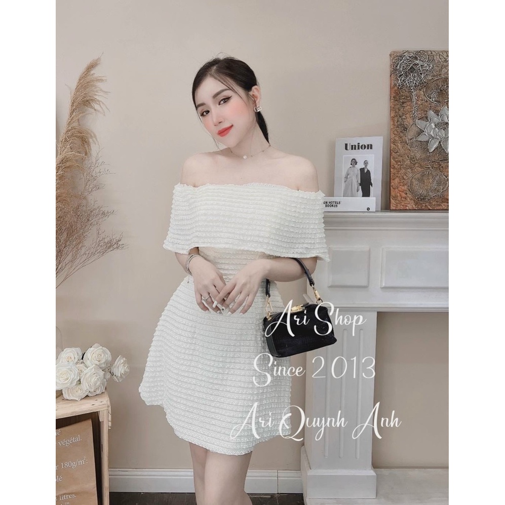 [11.11 Sale Freeship] Đầm xốp ren nữ dáng xòe,váy thiết kế trễ vai có mút phong cách trẻ trung sanh chảnh tone màu da dx