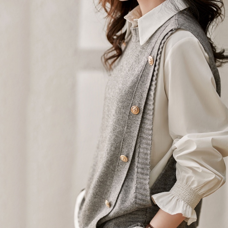 Áo Sweater Dệt Kim Sát Nách Cổ Tròn Thời Trang Thu Đông Cho Nữ