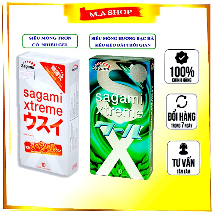 Combo 2 hộp bao cao su Sagami Xtreme Super Thin + bcs Sagami Spearmint bạc hà Nhật Bản - M.A shop