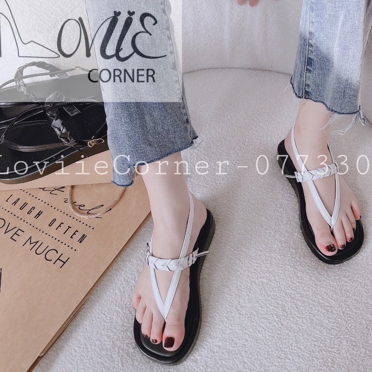 DÉP NỮ LOVIIECORNER VINTAGE - DÉP THỜI TRANG MŨI VUÔNG QUAI DA ĐÊ BỆT S220814