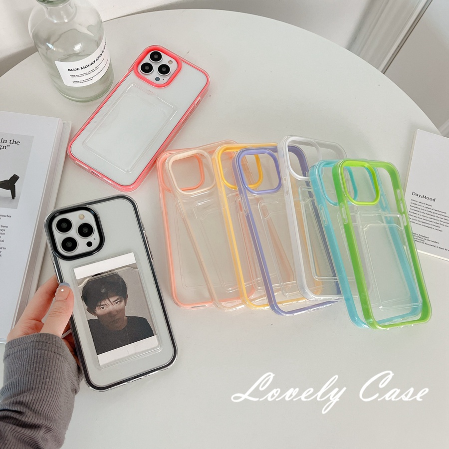 iPhone 11 12 13 Pro Max X XR Xs Max 6 7 8 Plus SE 2020Ốp Điện Thoại Dẻo Nhiều Màu Sắc Kèm Ngăn Đựng Thẻ Cho