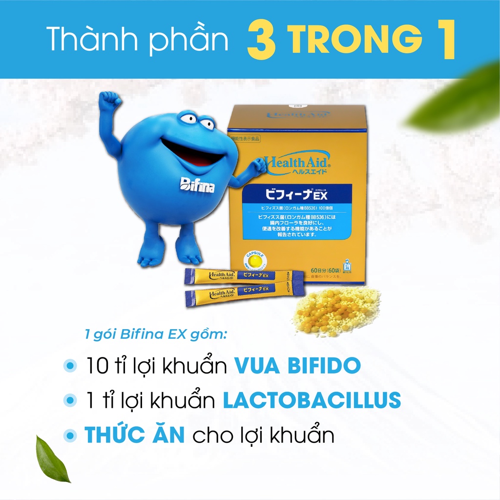 Men vi sinh Bifina Nhật Bản - Loại EX 30 và R 20 gói - Nhuận tràng, detox thải độc ruột