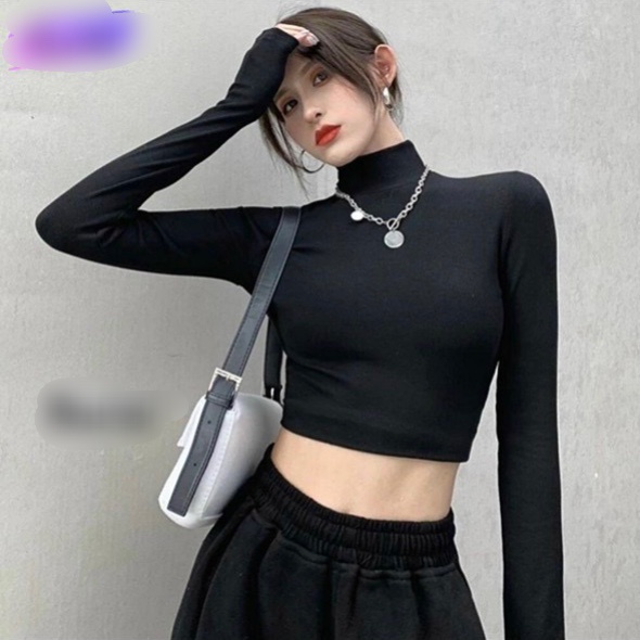 Áo thun bo gân cổ lọ nữ tay dài xỏ ngón ôm body siêu trendy MC