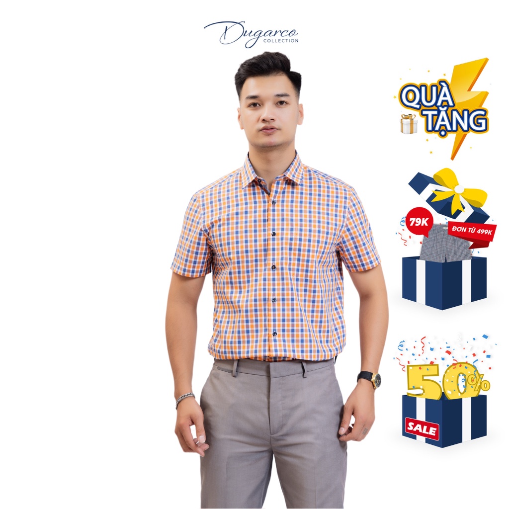 Áo sơ mi DUGARCO nam tay ngắn công sở kẻ caro cotton 82SMS21193