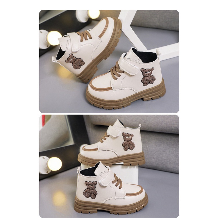 Giày Boot Cao Cổ Da PU Dành Cho Bé Thêu Hình Gấu Siêu Xinh - Hàng Quảng Châu Cao Cấp (MD02)