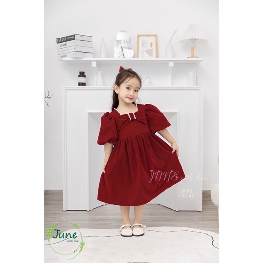 Đầm Nhung Cho Bé Hàng Thiết Kế Cao Cấp, Váy Nhung Đỏ Công Chúa Size 1-10Y
