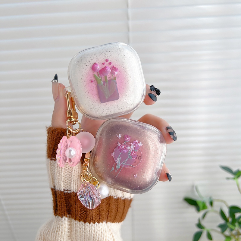 Vỏ bảo vệ hộp sạc tai nghe trong suốt lấp lánh kim tuyến hình bướm cho Samsung Galaxy Buds 2 / Buds Live / Buds FE / Buds2 Pro / Buds Pro