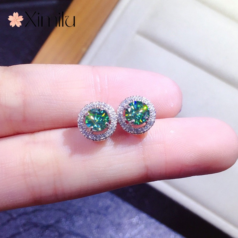 Khuyên Tai Tròn Đính Đá Moissanite Màu Xanh Lá Nhạt Sang Trọng Cho Nữ