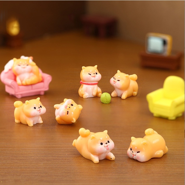 Decor bàn học chó shiba mini trang trí tiểu cảnh sân vườn