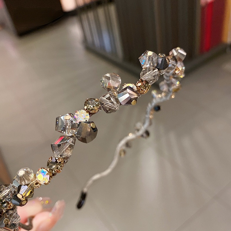 Băng Đô Cài Tóc Đính Đá Pha Lê Đen Phong Cách Hàn Quốc 2022