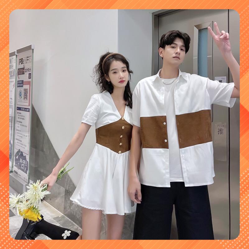 Hot 🔥CÓ BIGSIZE nữ 80kg nam 100kg 🔥❤️ Set couple trắng phối nâu siêu sang chảnh phù hợp đi chơi chụp hình cưới...