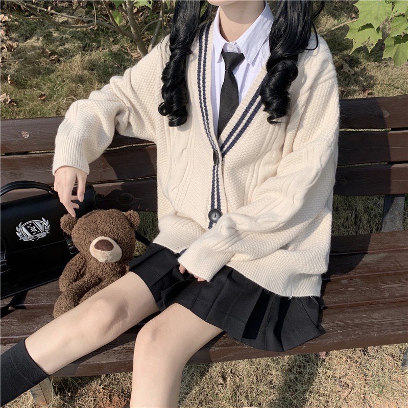 Áo khoác cardigan nữ len thừng kiểu dáng học sinh