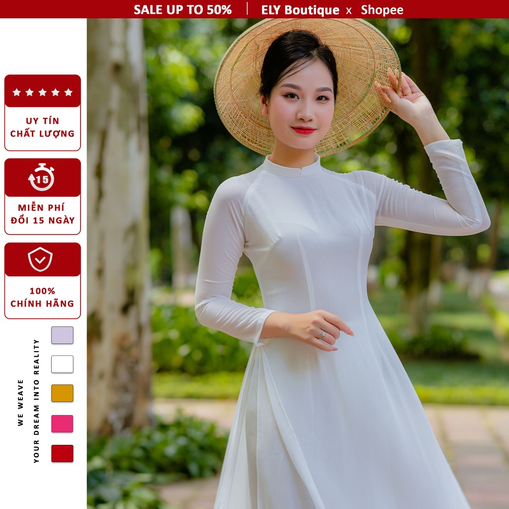 Bộ áo dài trắng lụa tây thi 4 tà, 2 tà áo dài học sinh cấp 3 thương hiệu ELY