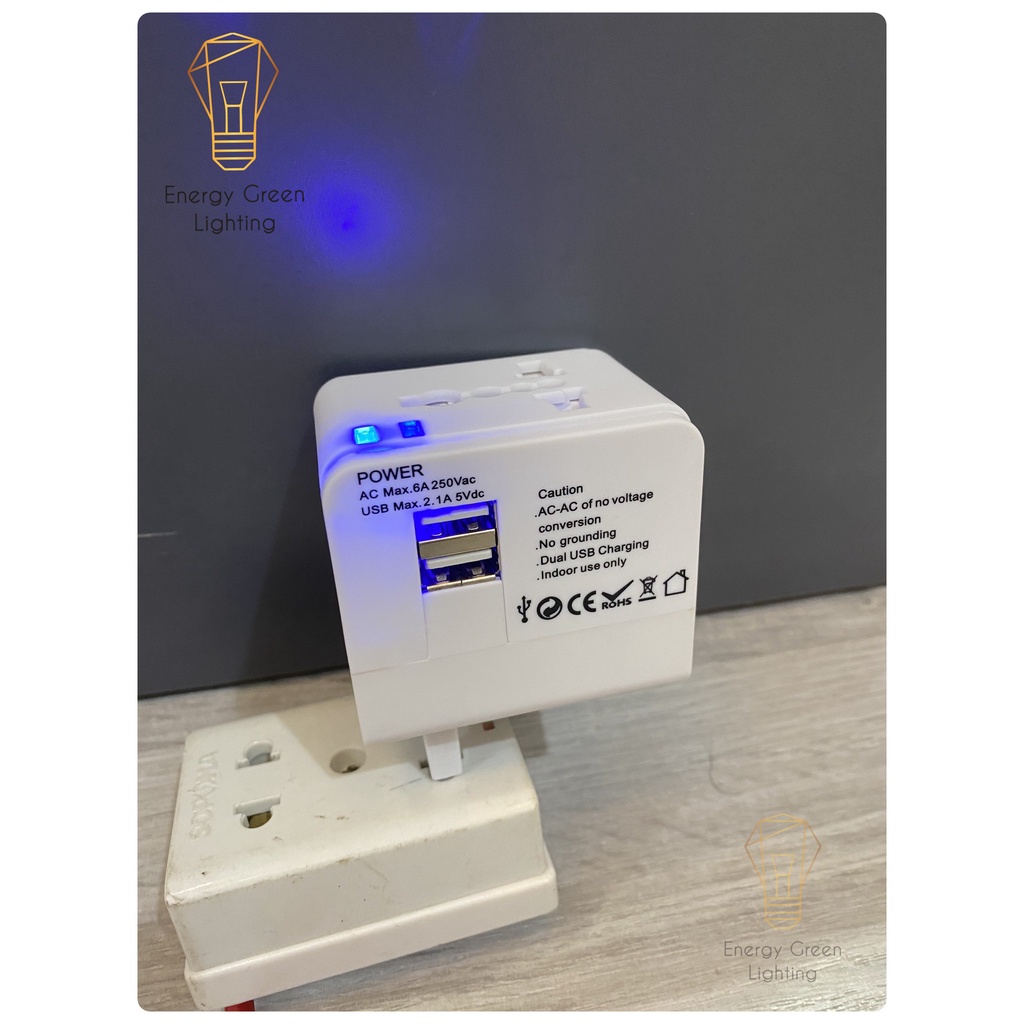 Ổ cắm điện Energy Green Lighting quốc tế du lịch đa năng OC-122 2 cổng USB Travel AC Adapter