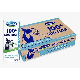 THÙNG 48 HỘP SỮA TƯƠI TIỆT TRÙNG VINAMILK 100% CÓ ĐƯỜNG -  ÍT ĐƯỜNG  - KHÔNG ĐƯỜNG 180ML