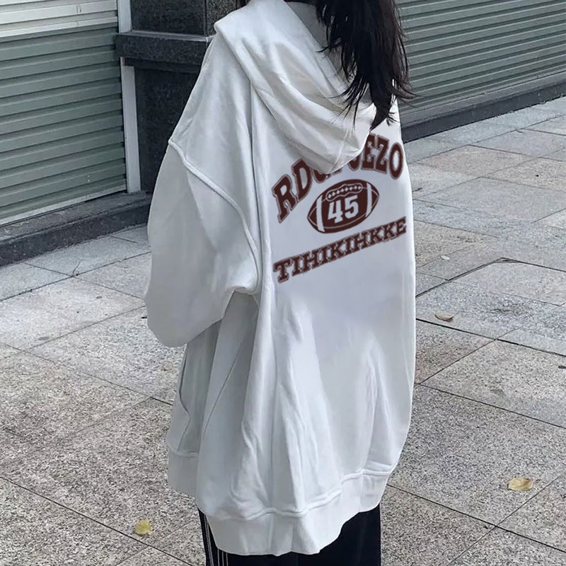 SELVZE Áo hoodie cotton Tay Dài Dáng Rộng In Họa Tiết Phong Cách vintage Mỹ Cho Nữ