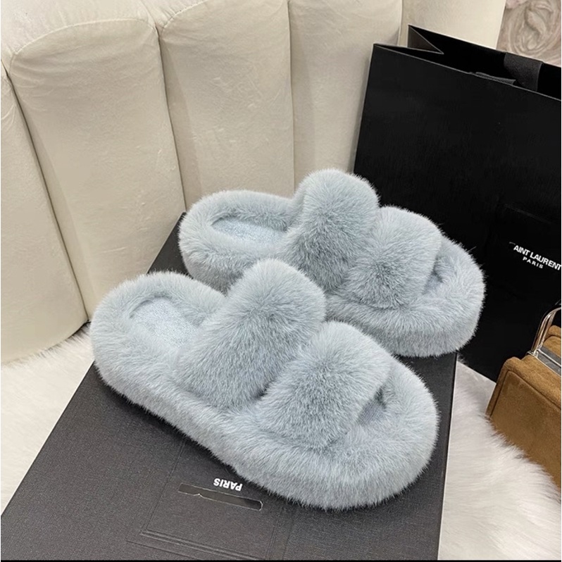 Dép Lông Siêu Mịn Quai Ngang Đế Dày Cao 5cm Dễ Thương Đi Trong Nhà Đi Chơi Ngoài Đường Thời Trang Thu Đông 2022