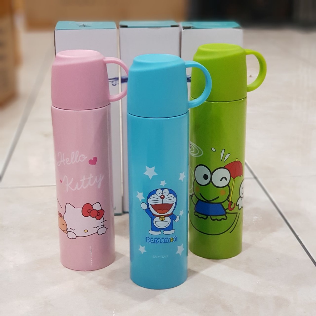Kính Bình Nước Thủy Tinh Hút Chân Không Hình Nhân Vật hello kitty doraemon keroppi Chất Lượng Cao