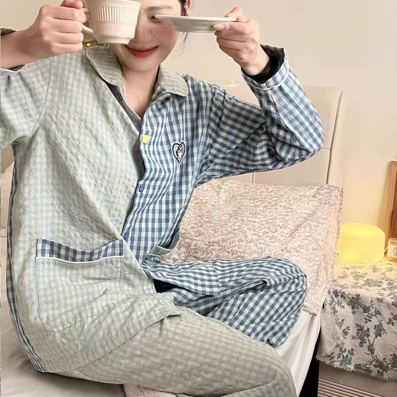 Bộ Đồ Ngủ Dài Tay Họa Tiết Ca Rô Xinh Xắn Dành Cho Nữ