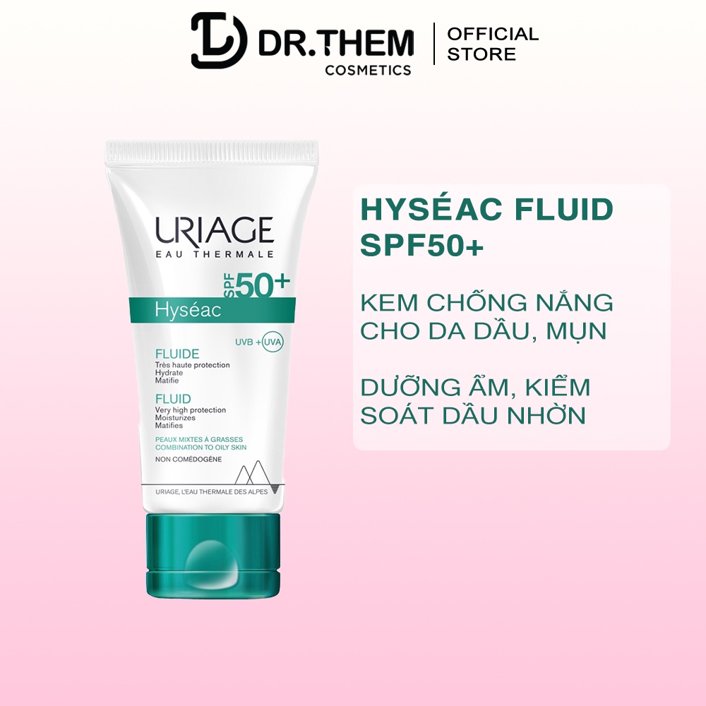 Kem Chống Nắng Cho Da Dầu, Mụn URIAGE HYSÉAC SPF50+ UVB+UVA FLUIDE 50ml, Dạng Sữa